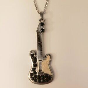 Black White Electric Guitar Pendant Necklace Music Stainless Steel Chain 19"
